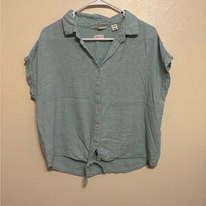 Weatherproof Linen Light Blue Button-Down Shirt